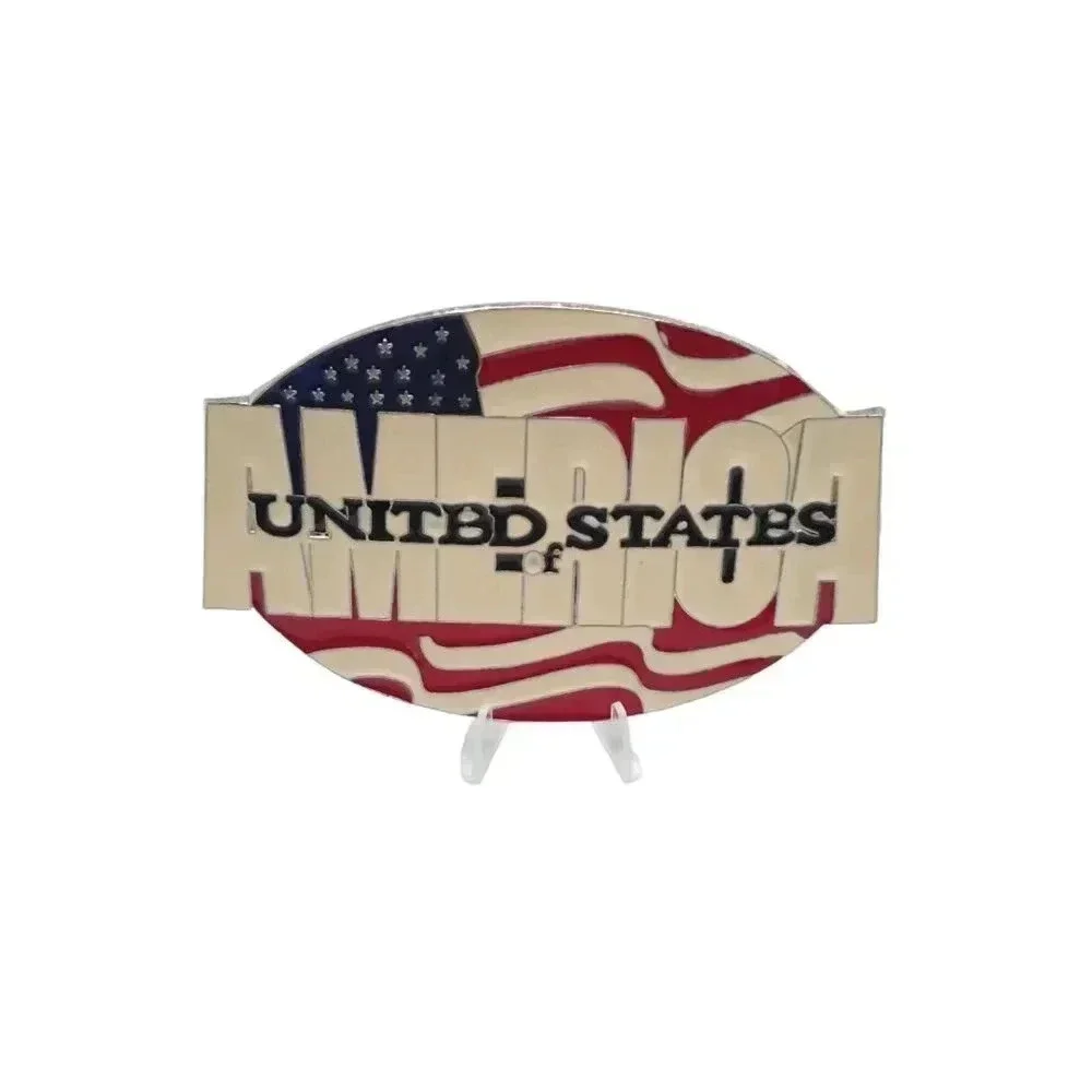 United States of America Enamel Belt Buckle Silver Tone Vintage